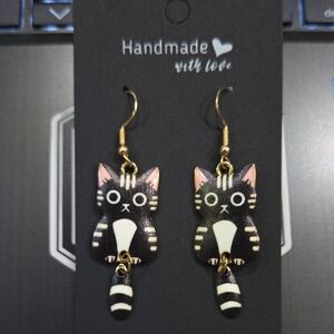 Handmade Black and White Cat Earrings